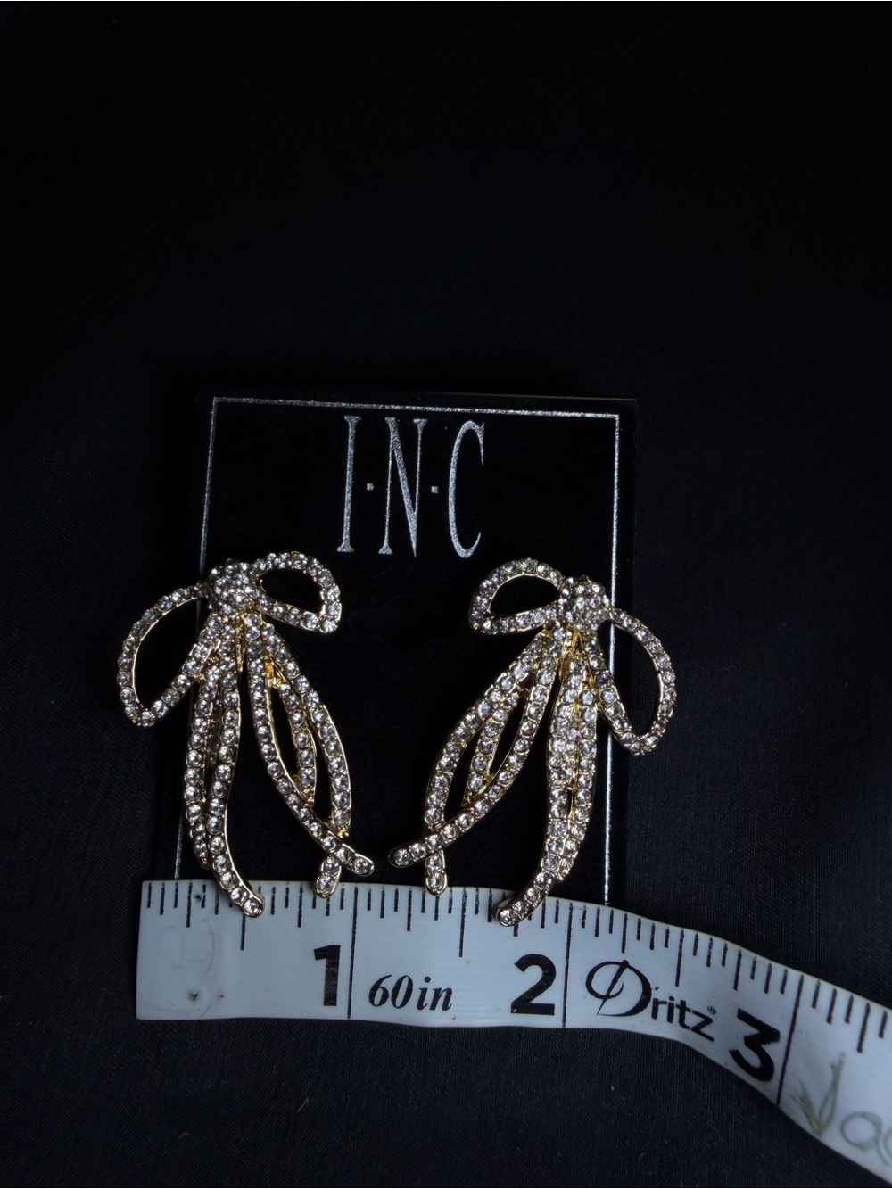 INC International Concepts Gold-tone Crystal Ribbon Drop Earrings - Picture 2 of 3